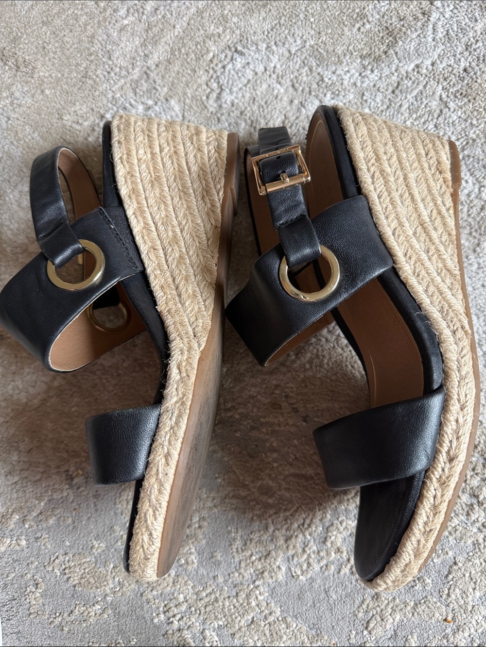 Vionic Black Leather Espadrille Wedge Sandals - Picture 4 of 10